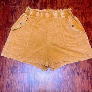 Anthro Womens High-Waisted Pull-On Shorts Paper Bag Suede Look Cotton Sz Large